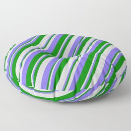 [ Thumbnail: Light Gray, Medium Slate Blue & Green Colored Lines/Stripes Pattern Floor Pillow ]