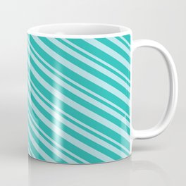 [ Thumbnail: Powder Blue and Light Sea Green Colored Striped/Lined Pattern Coffee Mug ]
