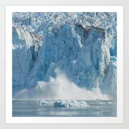 Alaskan Breathtaking Blue Glacier Crashing (Calving) In Ocean Art Print