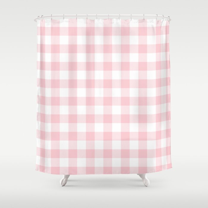 Large Valentine Soft Blush Pink and White Buffalo Check Plaid Shower Curtain