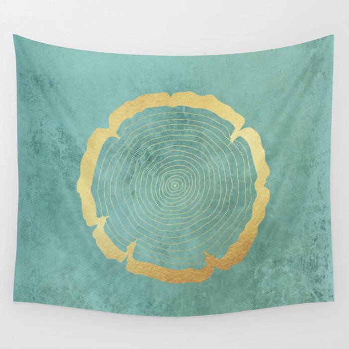Gold Foil Tree Ring Wall Tapestry