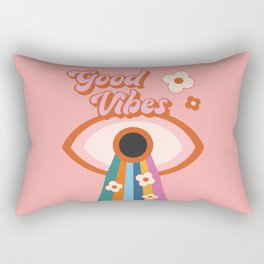 Good Vibes Groovy Funky Rainbow Pink Print Rectangular Pillow