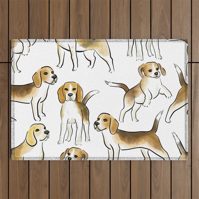 Watercolor seamless background with beagle dogs breed Outdoor Rug