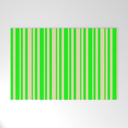 [ Thumbnail: Lime & Tan Colored Lines/Stripes Pattern Welcome Mat ]