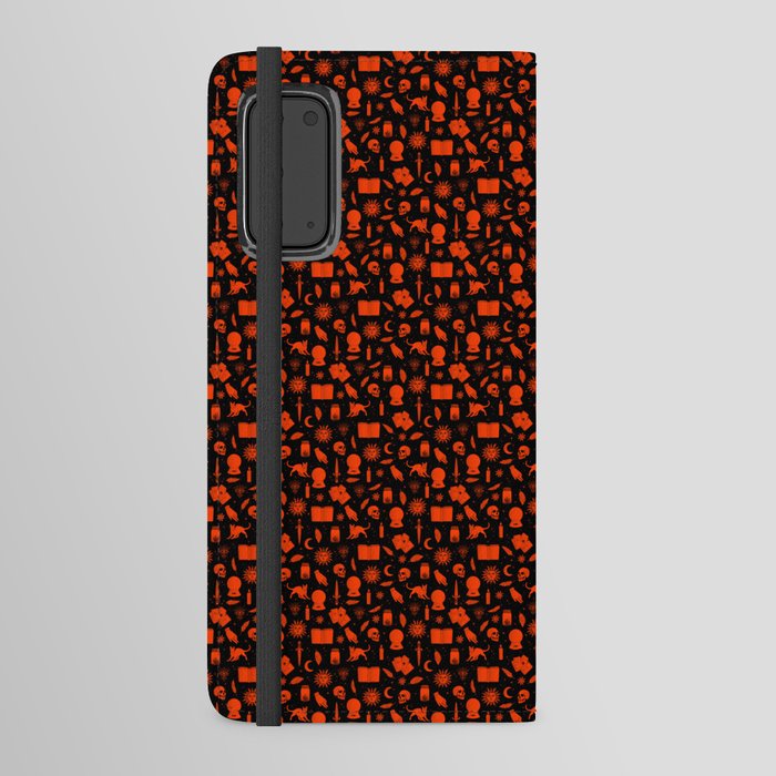 Small Bright Dayglo Red Halloween Motifs Skulls, Spells & Cats on Spooky Black  Android Wallet Case