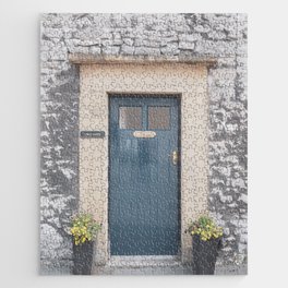 The teal door Lower cliff cottage art print - summer English travel photography Jigsaw Puzzle