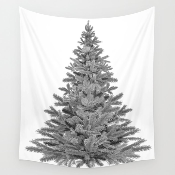Christmas Tree - Black and White Wall Tapestry