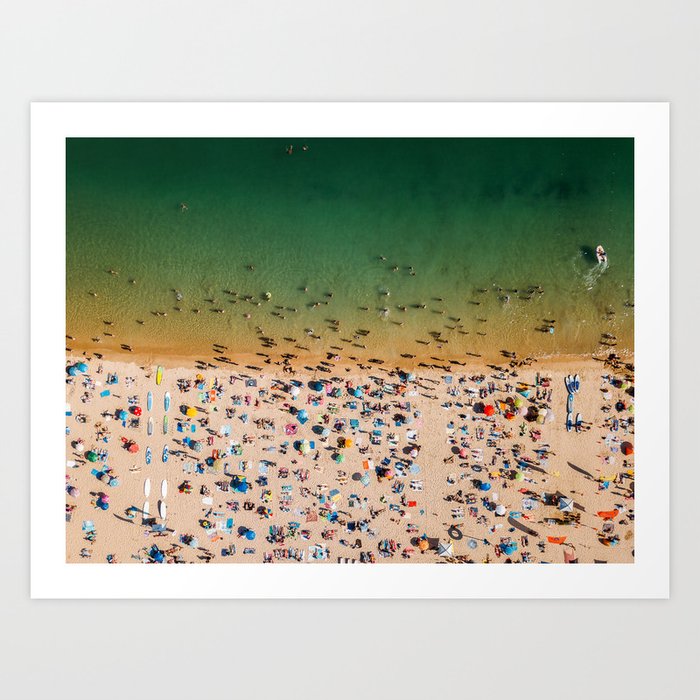 People Having Fun On Beach, Digital Download, Aerial Drone Photography, Printable Ocean Photography Art Print
