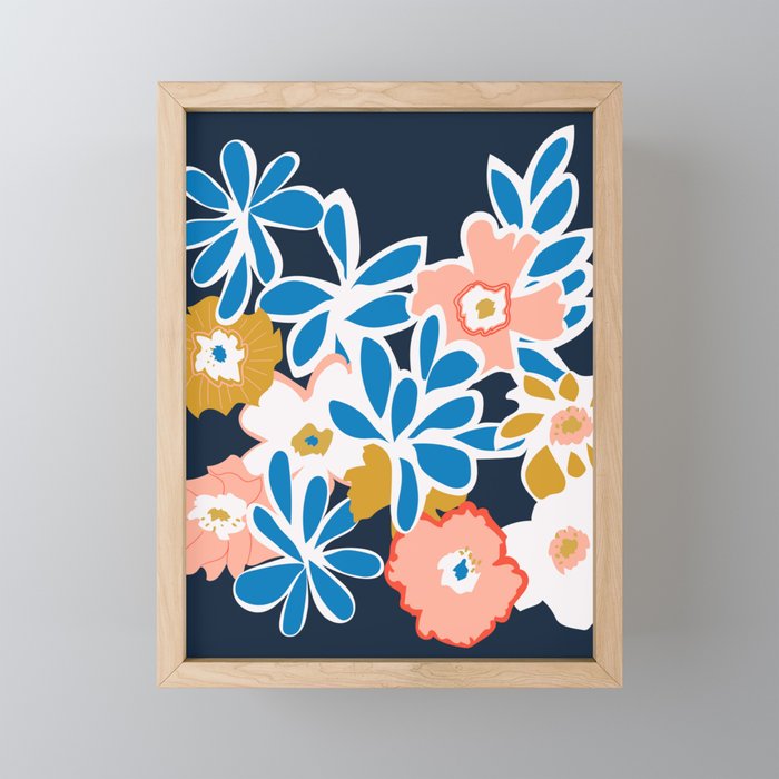 Flower garden retro abstract floral Framed Mini Art Print
