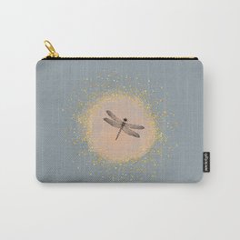 Sketched Dragonfly and Gold Circle Frame on Greenish Gray Carry-All Pouch