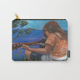 Playing ukulele Carry-All Pouch | Girl, Sea, Guitar, Freedom, Newzealand, Illustration, Maori, Realism, Other, Painting 
