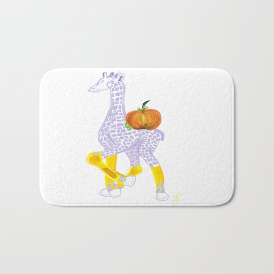 Thanksgiving Dinner - Midas is Ready - Christmas Lavender Giraffe - What does Midas do when Thanksgi Bath Mat