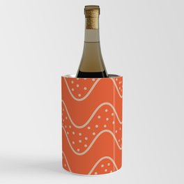 Abstract Dotted And Plain Wavy Lines Pattern - Medium Vermilion and White Wine Chiller