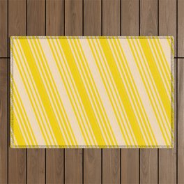 [ Thumbnail: Bisque & Yellow Colored Lined/Striped Pattern Outdoor Rug ]