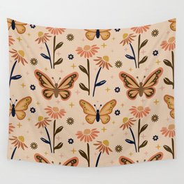 Retro Butterflies pattern - Daisy field Wall Tapestry