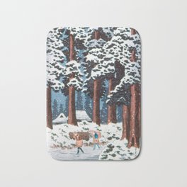 Japanese Woodblock Print of  Cedar Tree-Lined Road at Nikko By Hiroaki Takahashi,ukiyoe,ukiyo,Vintage,Japan,Woodcut, Bath Mat
