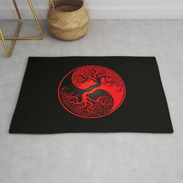 Red and Black Tree of Life Yin Yang Rug