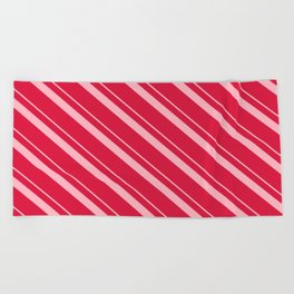 [ Thumbnail: Light Pink & Crimson Colored Striped Pattern Beach Towel ]