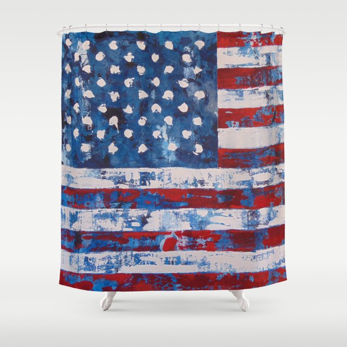 distressed american flag vertical hang shower curtain by blanccanvas
