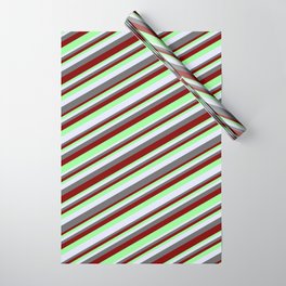 [ Thumbnail: Maroon, Green, Lavender, and Dim Gray Colored Lined Pattern Wrapping Paper ]