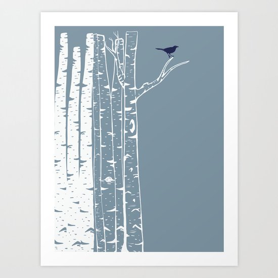Birch Trees with Bird Art Print