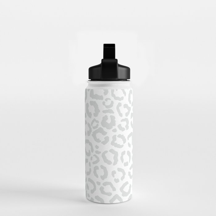 Elegant White Gray Leopard Cheetah Animal Print Water Bottle