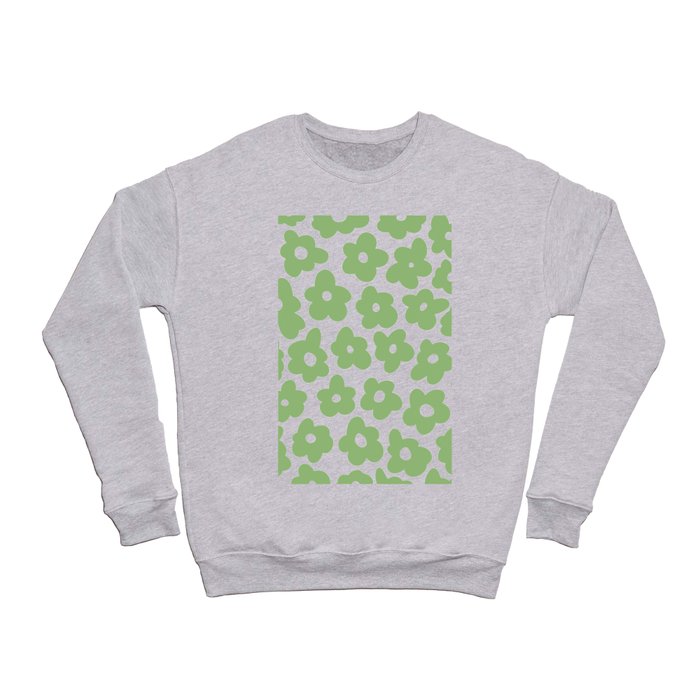 Psychedelic Sage Green 60's Flowers 2 Crewneck Sweatshirt