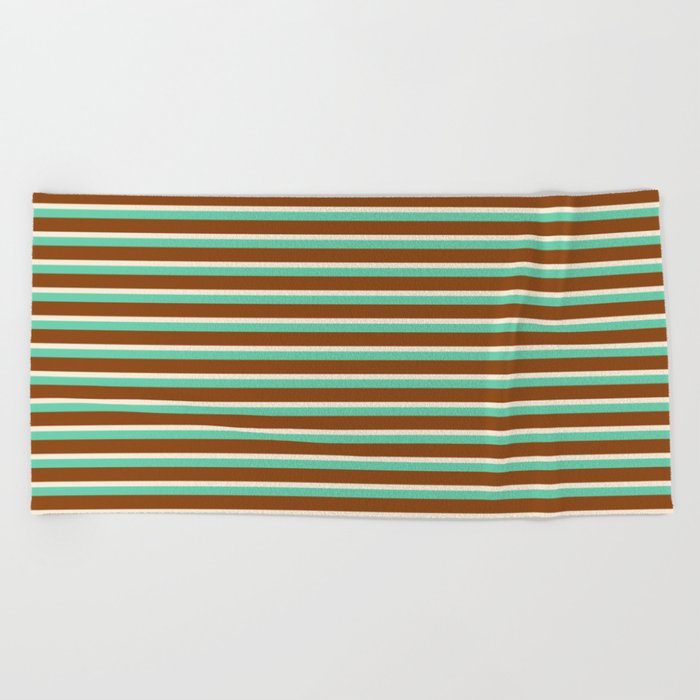 Aquamarine, Brown & Beige Colored Striped/Lined Pattern Beach Towel