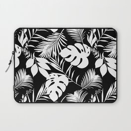 Tropical Monstera And Palm Leaves Black N White Laptop Sleeve