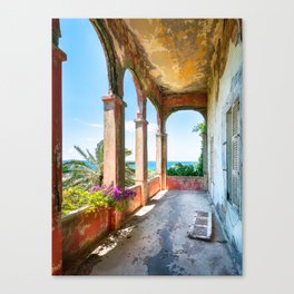 Abandoned Balcony with Sea View Canvas Print
