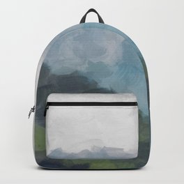 Abstract Painting, Gray, Blue, Navy, and Green Nature Mountain Hiking Print, Modern Wall Art Decor Backpack