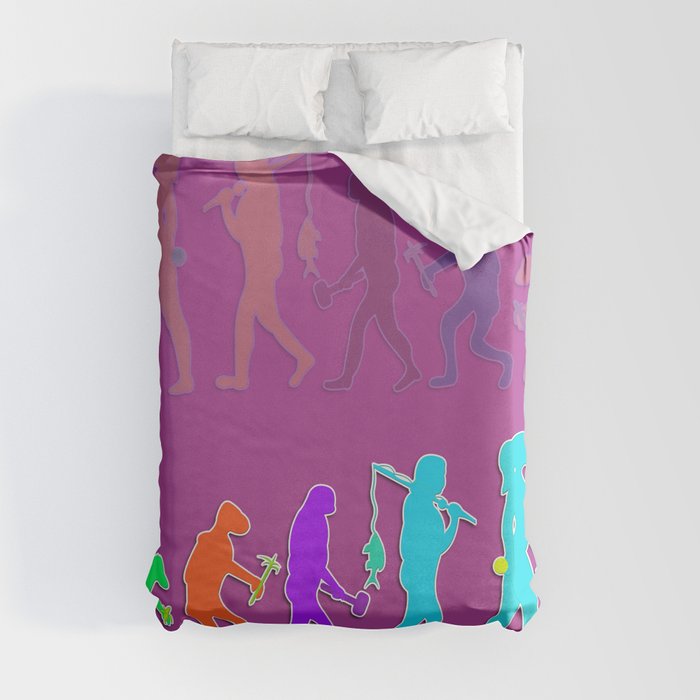 Woman Evolution of the Species to Tennis Player Duvet Cover