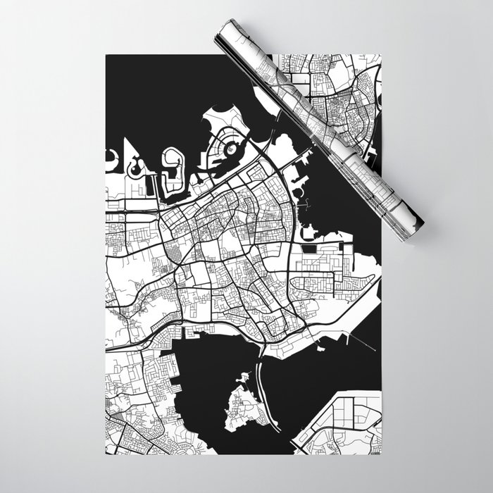 Manama City Map Bahrain Full Moon Wrapping Paper by deMAP Studio