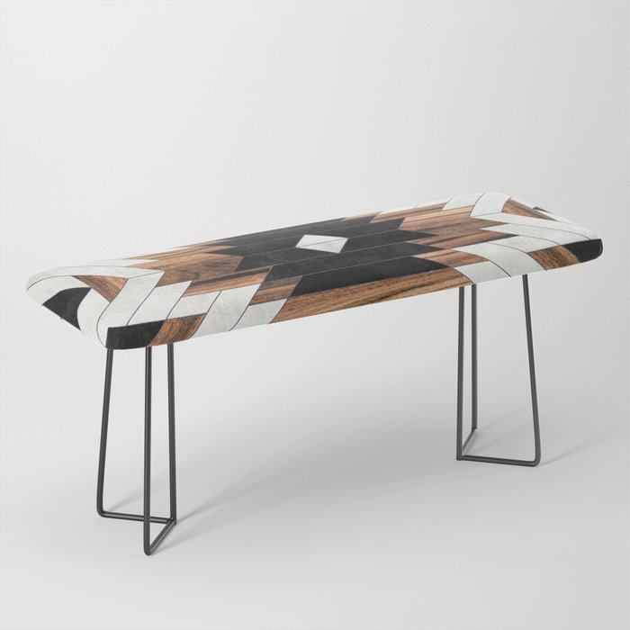 Urban Tribal Pattern No.5 - Aztec - Concrete and Wood Bench | Graphic-design, Concrete, Digital, Abstract, Photography, Pattern, Painting, Modern, Geometric, Architecture