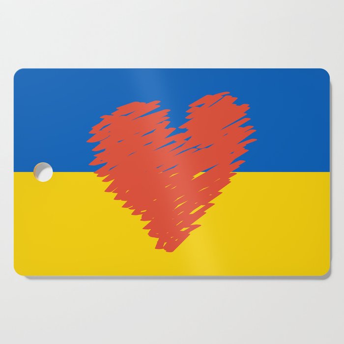 Blue and Yellow Solid Colors Ukraine Flag Hues Red Heart 100% Commission Donated To IRC Read Bio Cutting Board