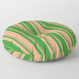 [ Thumbnail: Forest Green & Light Salmon Colored Lined/Striped Pattern Floor Pillow ]