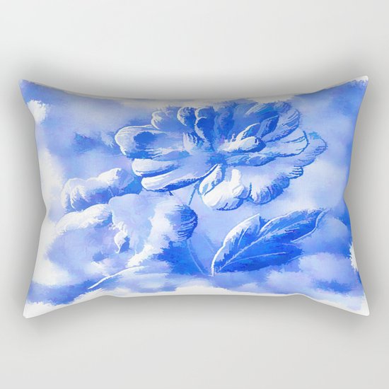 Cyan Painterly Flower Abstract Rectangular Pillow