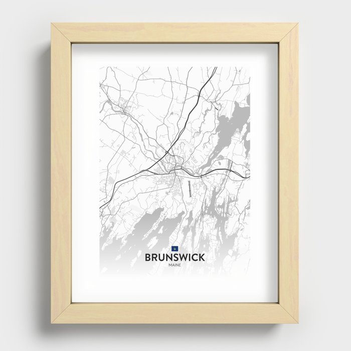 Brunswick, Maine, United States - Light City Map Recessed Framed Print
