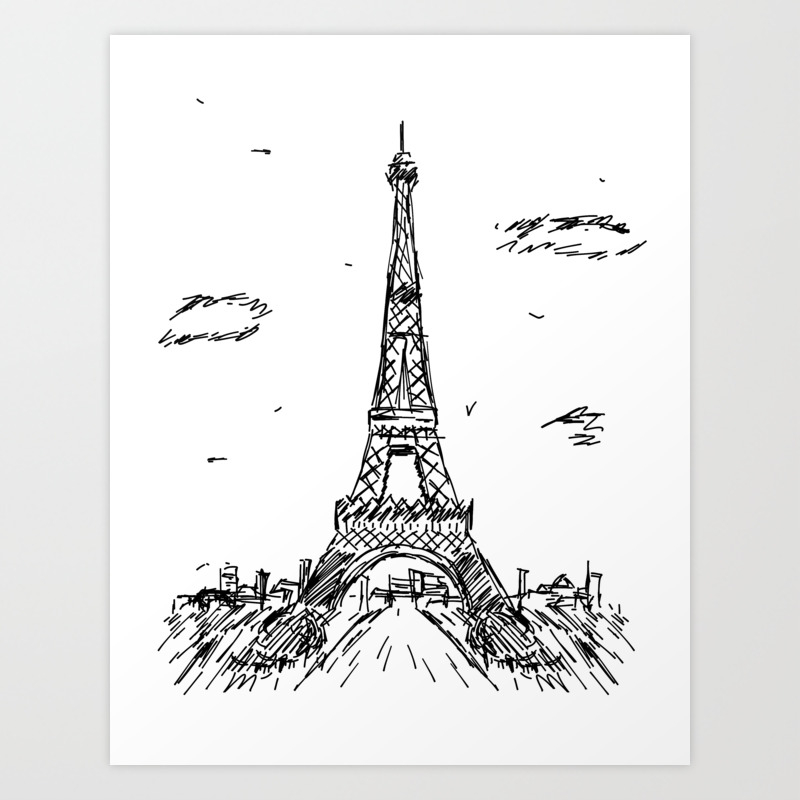 Paris Eiffel Tower Drawing Art Print By Pda86 Society6