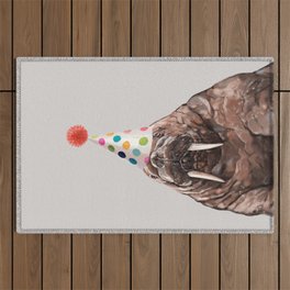 Moody Walrus with Party Hat Outdoor Rug