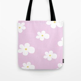 White Small Daisy Flowers Pink Lilac Background Tote Carrier Bag Tote Bag