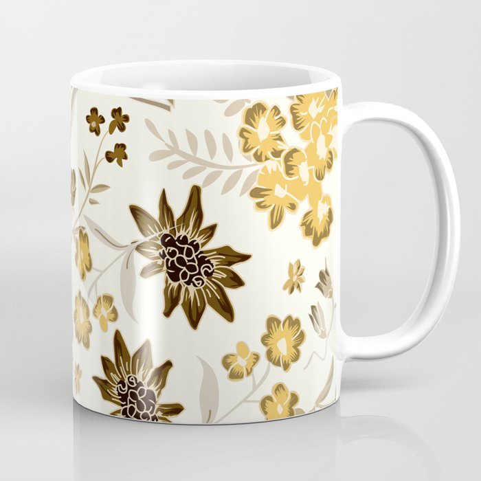 Retro Botanical Aesthetic Warm Beige Color Floral Pattern Coffee Mug
