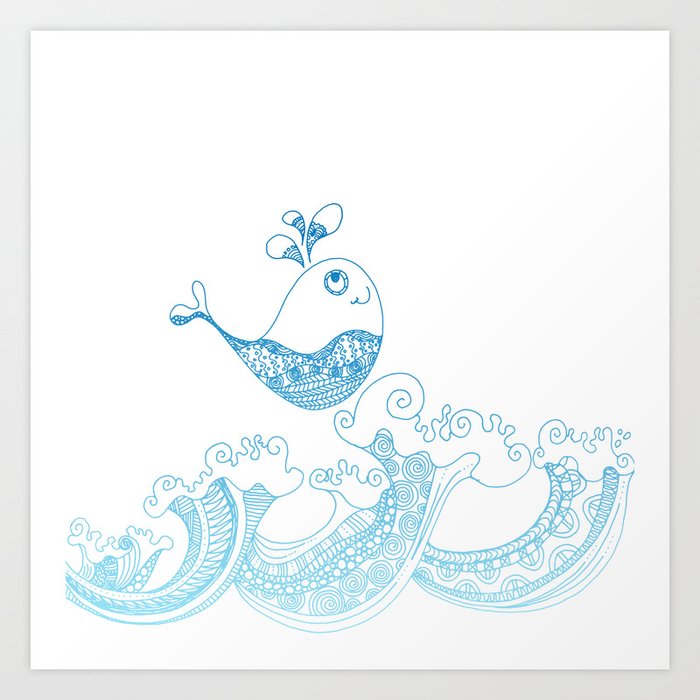 Doodle fish jumping out of the water - Maritime Sea Animal Art Print