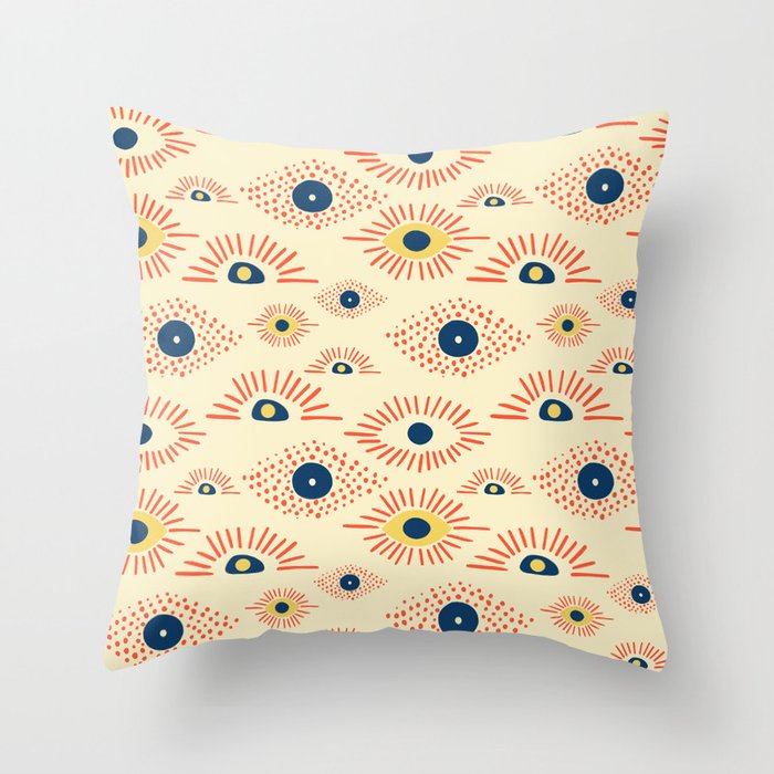 Modern Evil Eye Pattern - Blue and yellow Throw Pillow