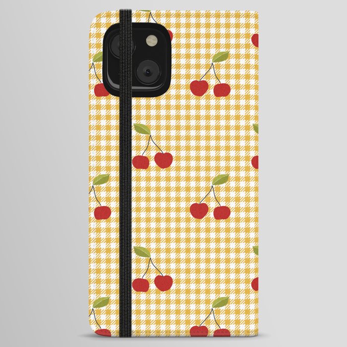 Cherries Yellow Plaid iPhone Wallet Case