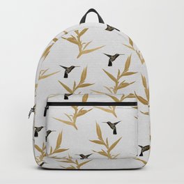 Hummingbird & Flower II Backpack | Artdeco, Painting, Animal, Abstract, Bird, Goldfoil, Foil, Love, Vintage, Nature 