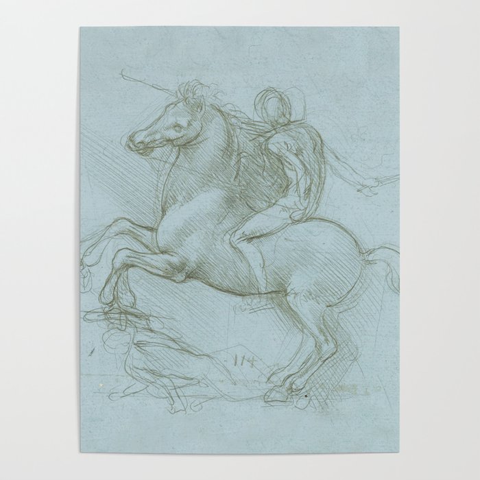 Mounted soldier on Horseback by Leonardo Da Vinci Poster