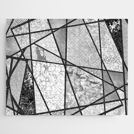Geometric silver glitter black white marble triangles Jigsaw Puzzle
