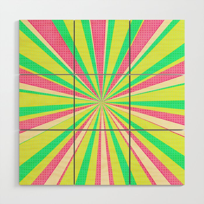 Cartoon green and pink Wood Wall Art