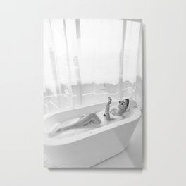 How to live, die, & stay cool in L.A. - Young woman in sunglasses taking a bath black and white photograph - photography - photographs Metal Print